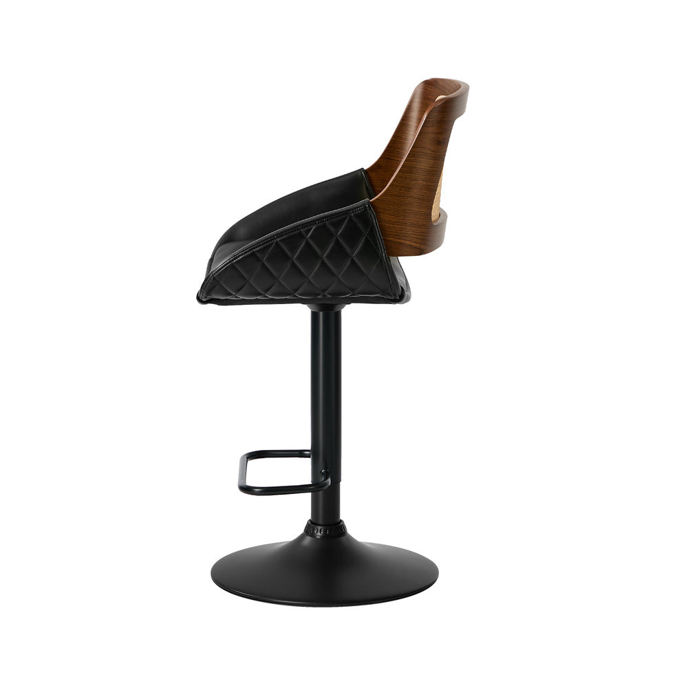 Rattan Bar Stools Set 2 PU Leather Swivel | Simpledeals