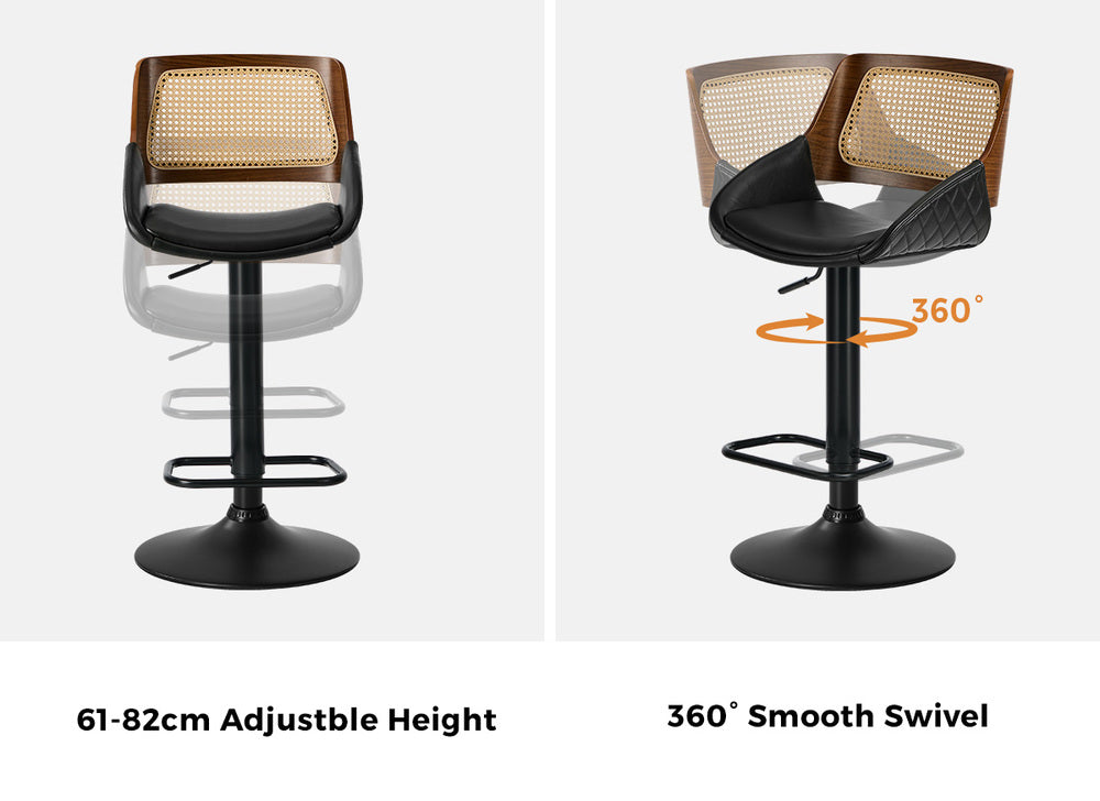 Rattan Bar Stools Set 2 PU Leather Swivel | Simpledeals