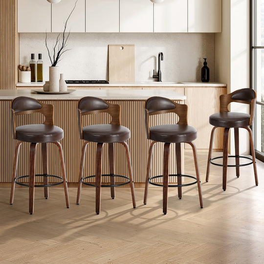 4x Bar Stools Swivel Counter Chair Shell Leather Brown - Bar Stool