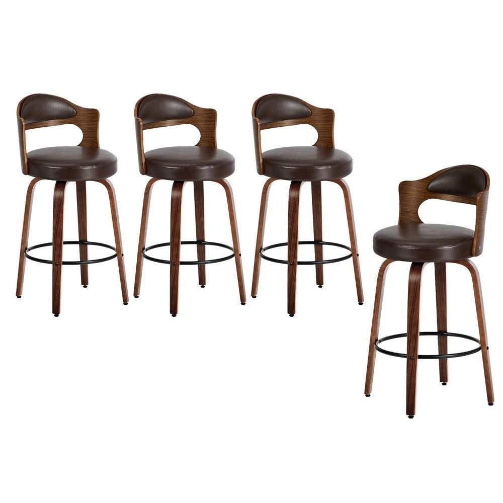 4x Bar Stools Swivel Counter Chair Shell Leather Brown