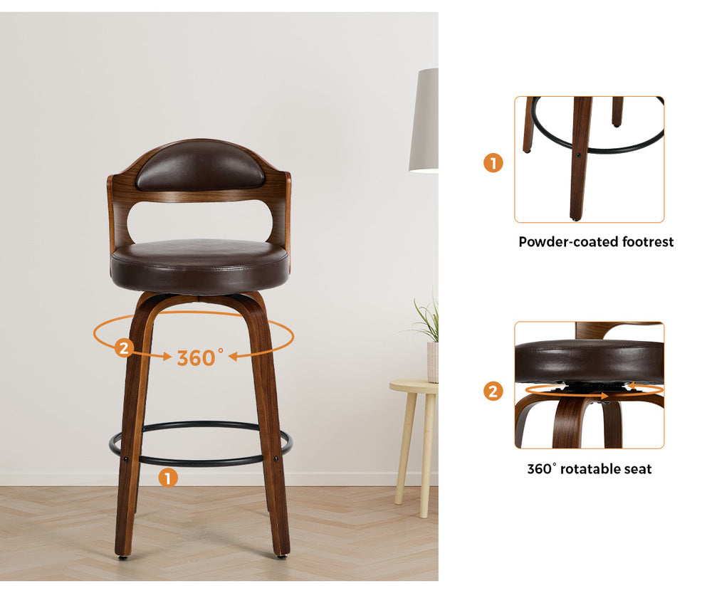 4x Bar Stools Swivel Counter Chair Shell Leather Brown
