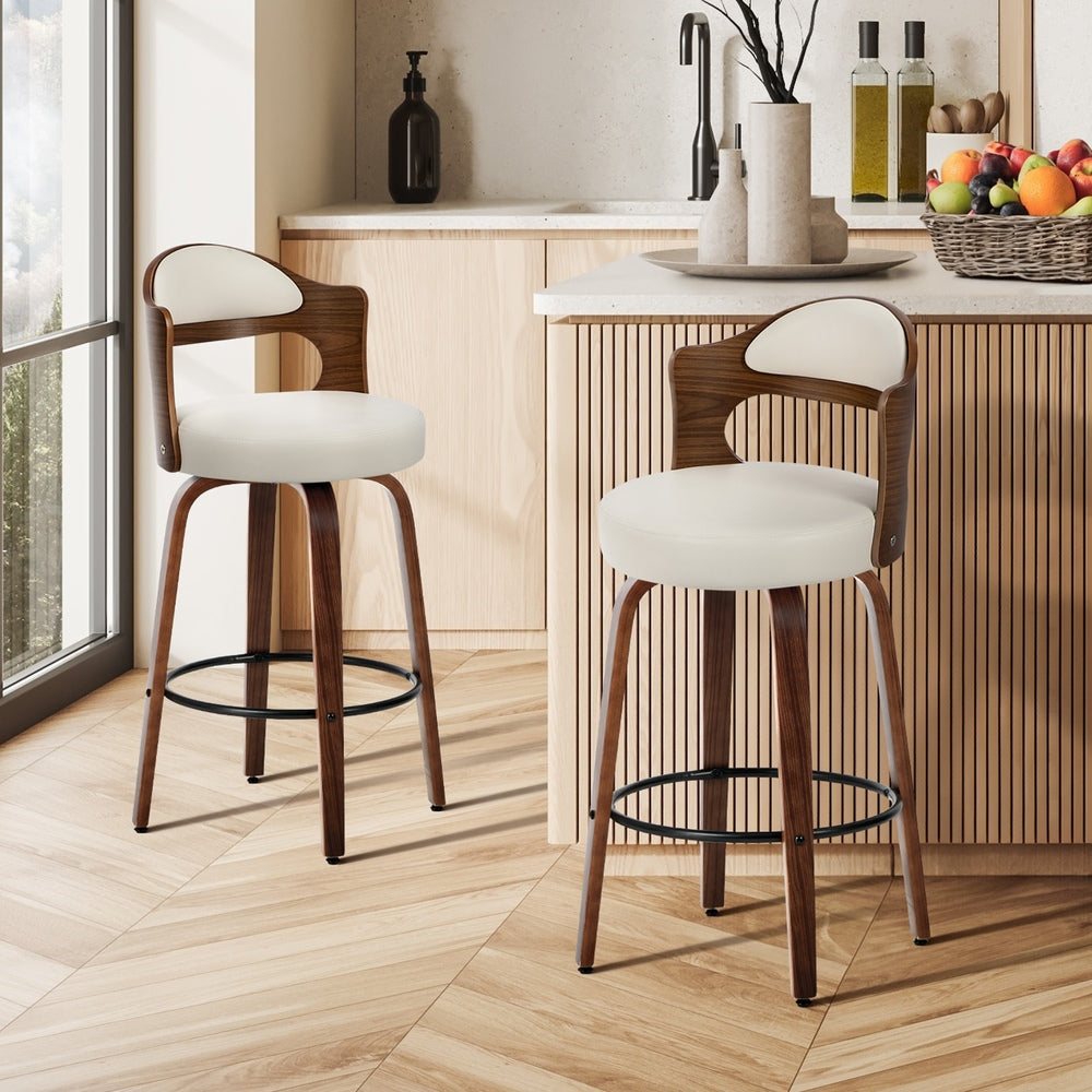 Swivel Bar Stools PU Leather White Set 2 | Simpledeals