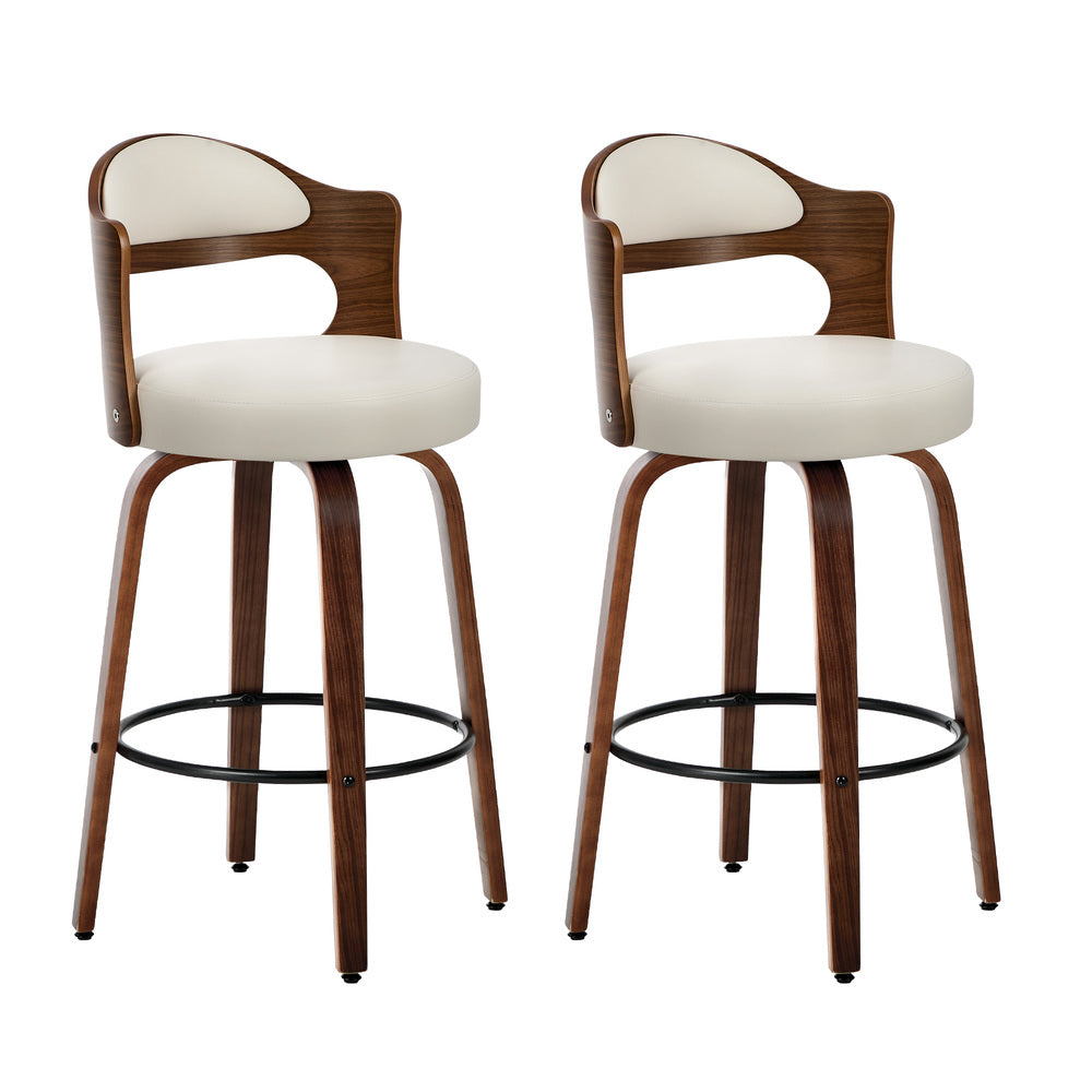 Swivel Bar Stools PU Leather White Set 2 | Simpledeals
