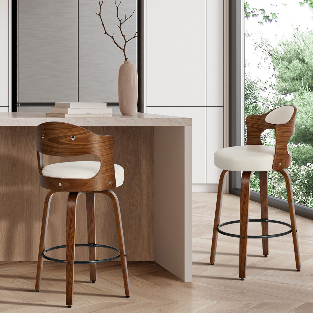Swivel Bar Stools PU Leather White Set 2 | Simpledeals