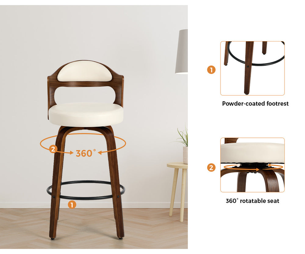 Swivel Bar Stools PU Leather White Set 2 | Simpledeals