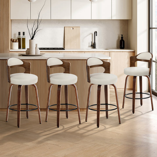 4x Bar Stools Swivel Counter Chair Shell Leather White - Bar Stool