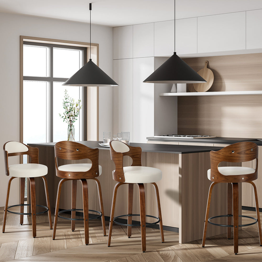 4x Bar Stools Swivel Counter Chair Shell Leather White