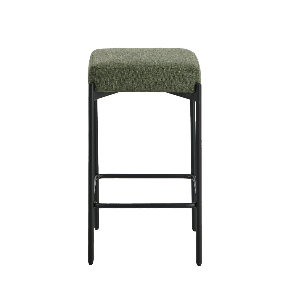 4x Bar Stools Kitchen Counter Stool Linen Seat Metal Green