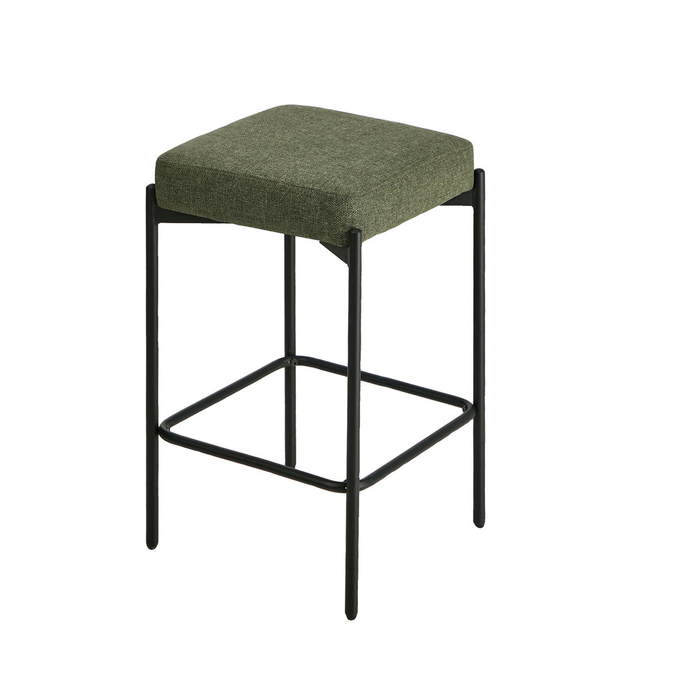 4x Bar Stools Kitchen Counter Stool Linen Seat Metal Green