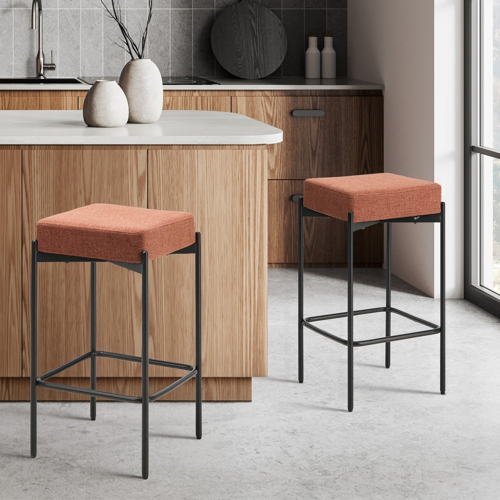 Orange Linen Bar Stools Set 2 Kitchen | Simpledeals