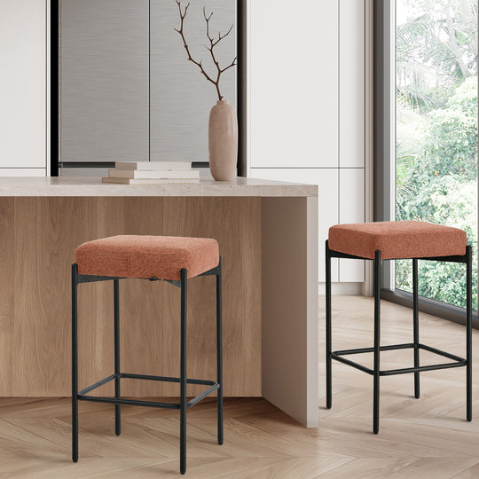 Orange Linen Bar Stools Set 2 Kitchen | Simpledeals
