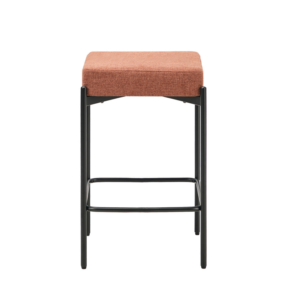 4x Bar Stools Kitchen Dining Chair Linen Seat Metal Orange