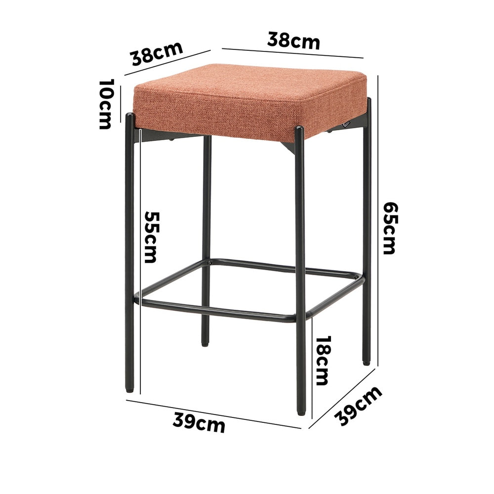 4x Bar Stools Kitchen Dining Chair Linen Seat Metal Orange