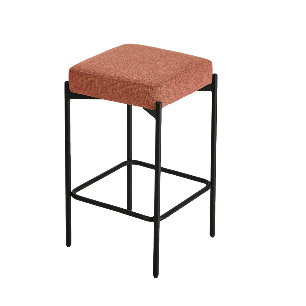 4x Bar Stools Kitchen Dining Chair Linen Seat Metal Orange