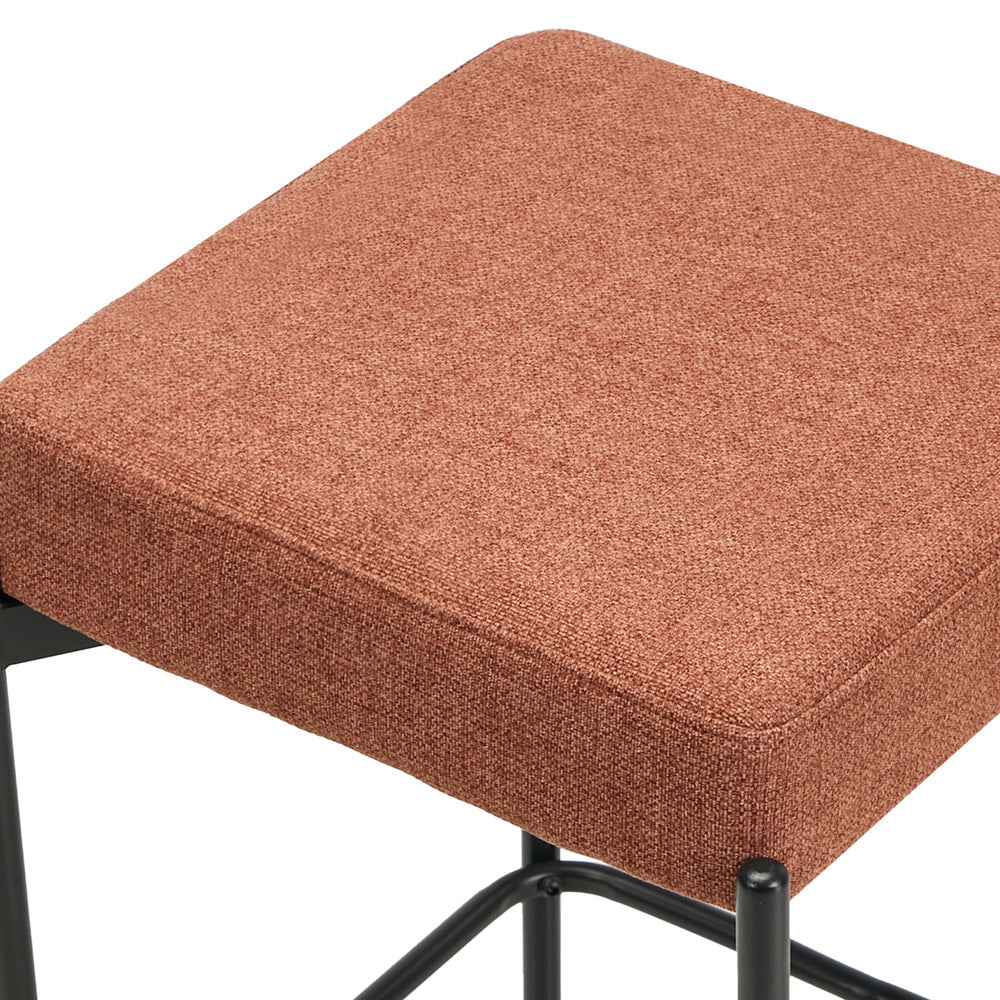 4x Bar Stools Kitchen Dining Chair Linen Seat Metal Orange