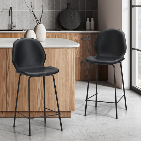 2x Bar Stools Kitchen Chairs High Back Leather Seating