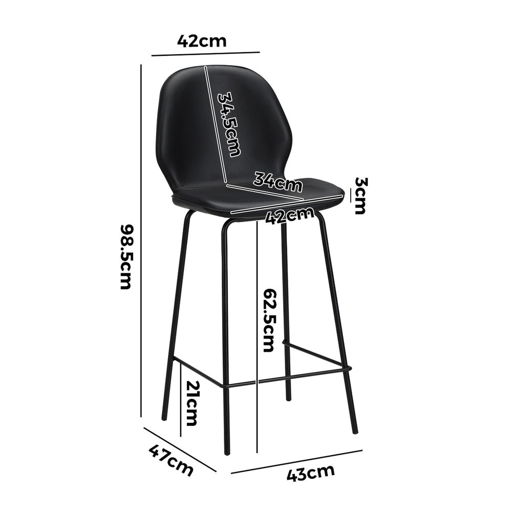 2x Bar Stools Kitchen Chairs High Back Leather Counter Seating Set Black/Grey