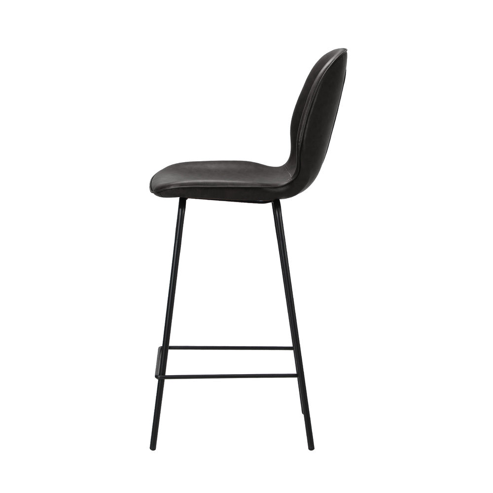2x Bar Stools Kitchen Chairs High Back Leather Counter Seating Set Black/Grey