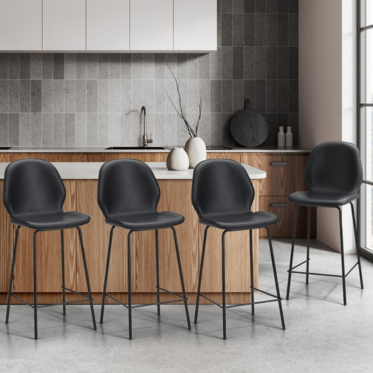 Set of 4 Bar Stools Kitchen Chairs High Leather Black