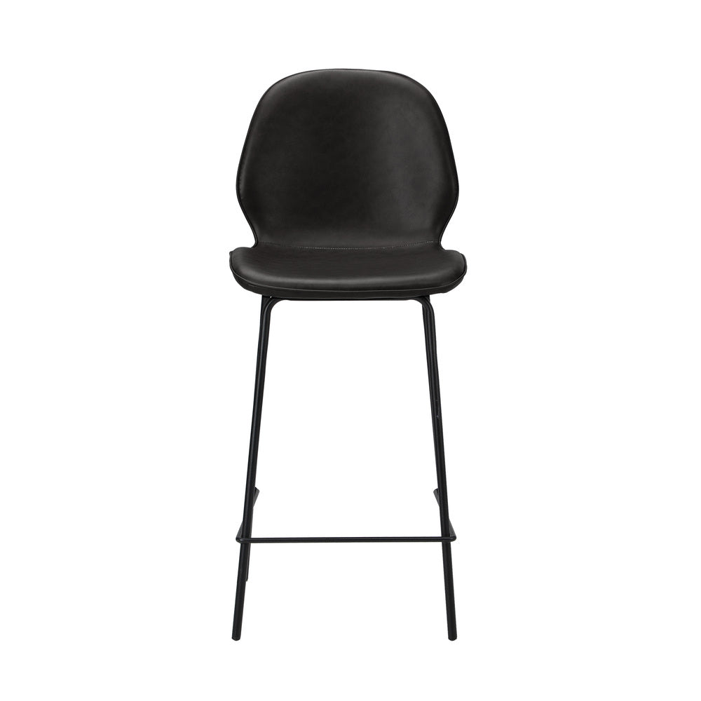 Set of 4 Bar Stools Kitchen Chairs High Leather Black Counter Seats Back/Grey
