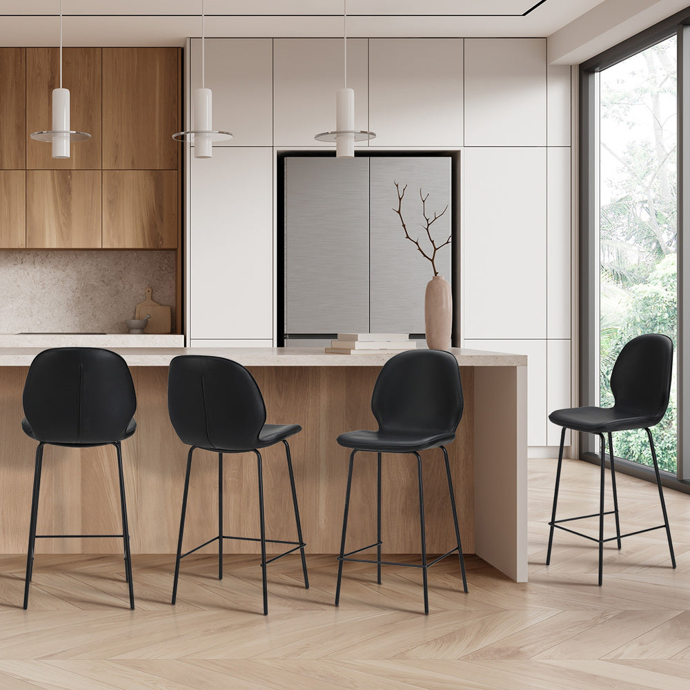 Set of 4 Bar Stools Kitchen Chairs High Leather Black Counter Seats Back/Grey