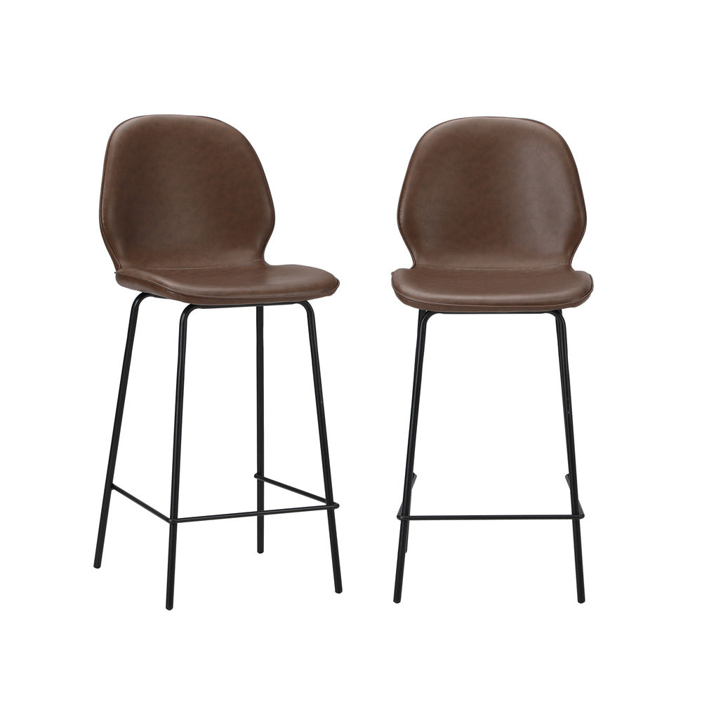 High Back PU Leather Bar Stools Set 2 Brown | Simpledeals