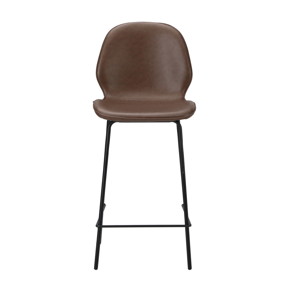 High Back PU Leather Bar Stools Set 2 Brown | Simpledeals