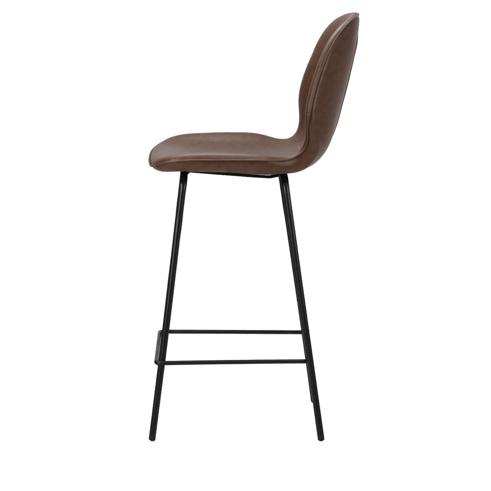 High Back PU Leather Bar Stools Set 2 Brown | Simpledeals