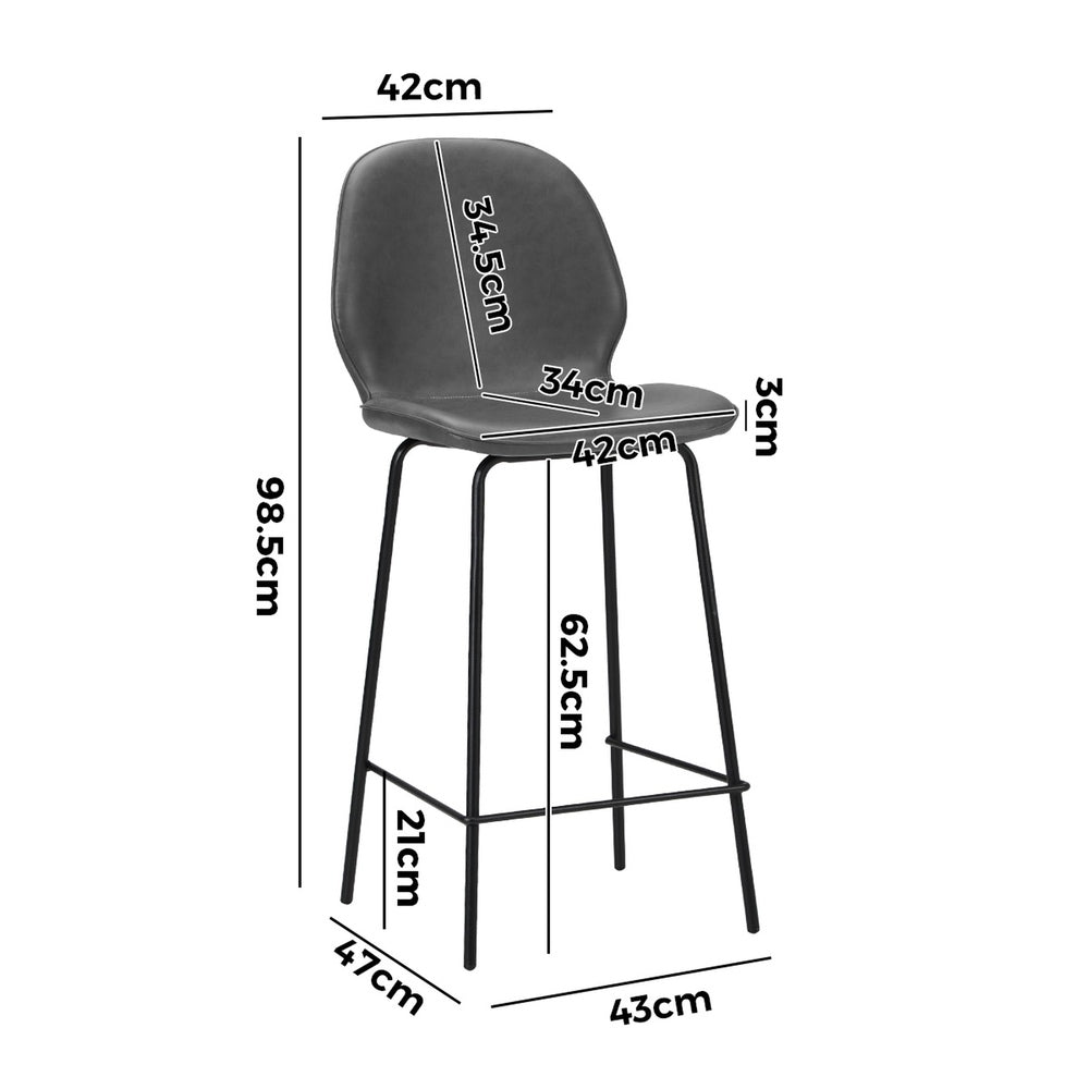 2x Bar Stools Kitchen Chairs High Back Leather Counter Seating Set Black/Grey