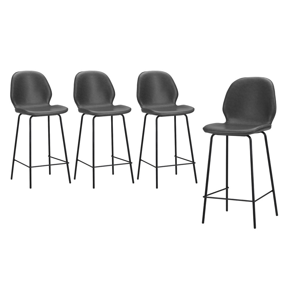 Set of 4 Bar Stools Kitchen Chairs High Leather Black Counter Seats Back/Grey