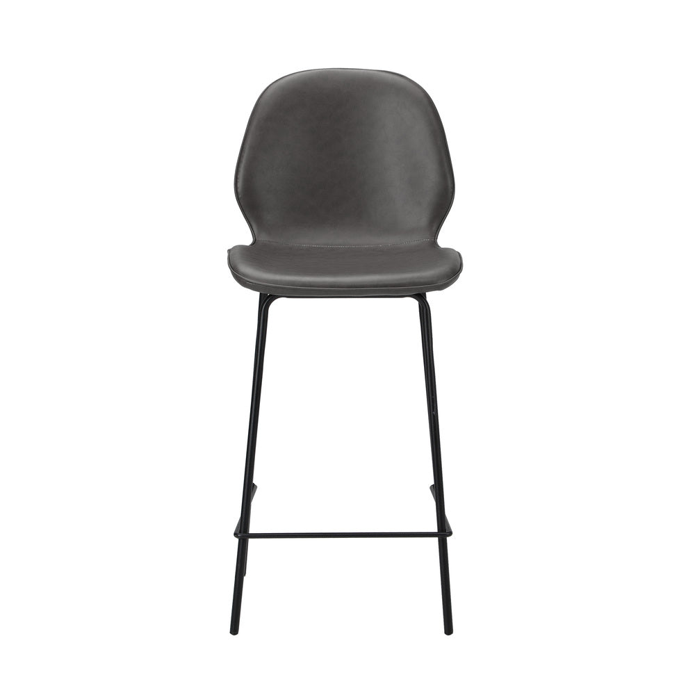 Set of 4 Bar Stools Kitchen Chairs High Leather Black Counter Seats Back/Grey