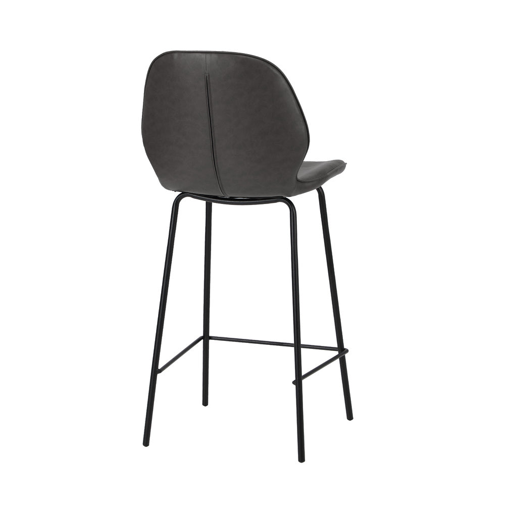 Set of 4 Bar Stools Kitchen Chairs High Leather Black Counter Seats Back/Grey