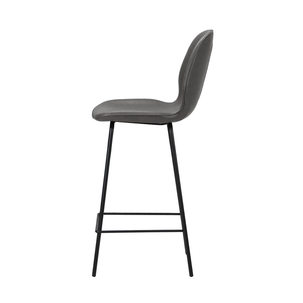 Set of 4 Bar Stools Kitchen Chairs High Leather Black Counter Seats Back/Grey