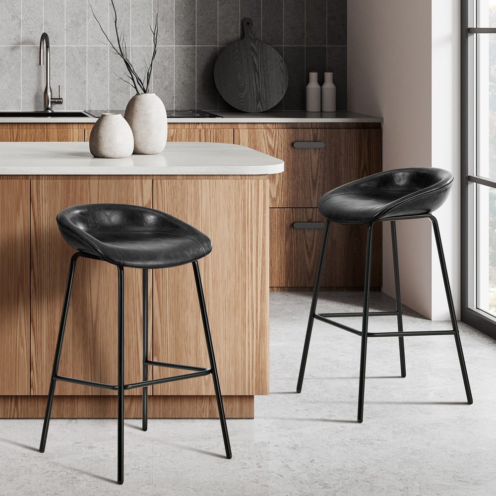 Black PU Leather Bar Stools Set of 2 | Simpledeals