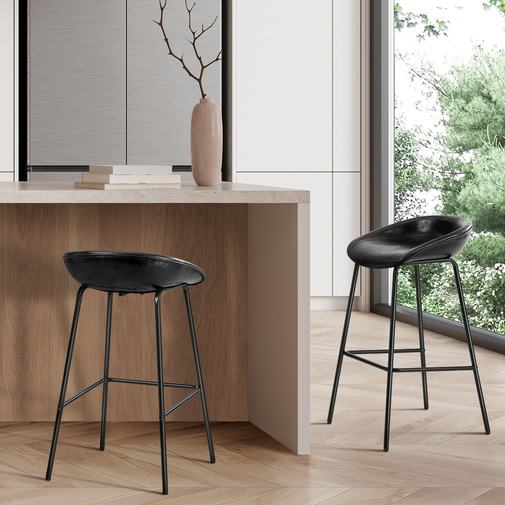 Black PU Leather Bar Stools Set of 2 | Simpledeals