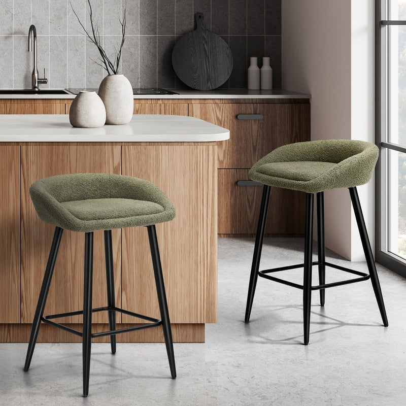 2PCS & 4PCS Bar Stools Boucle Fabric Green and Black | Bar Stool