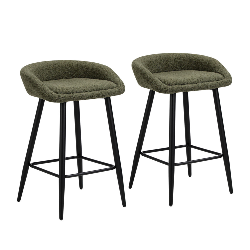2PCS & 4PCS Bar Stools Boucle Fabric Green and Black