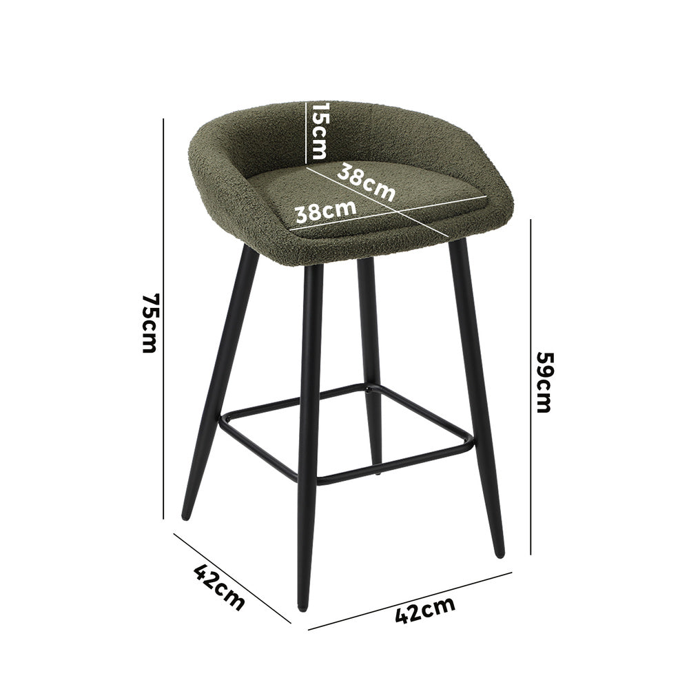 2PCS & 4PCS Bar Stools Boucle Fabric Green and Black