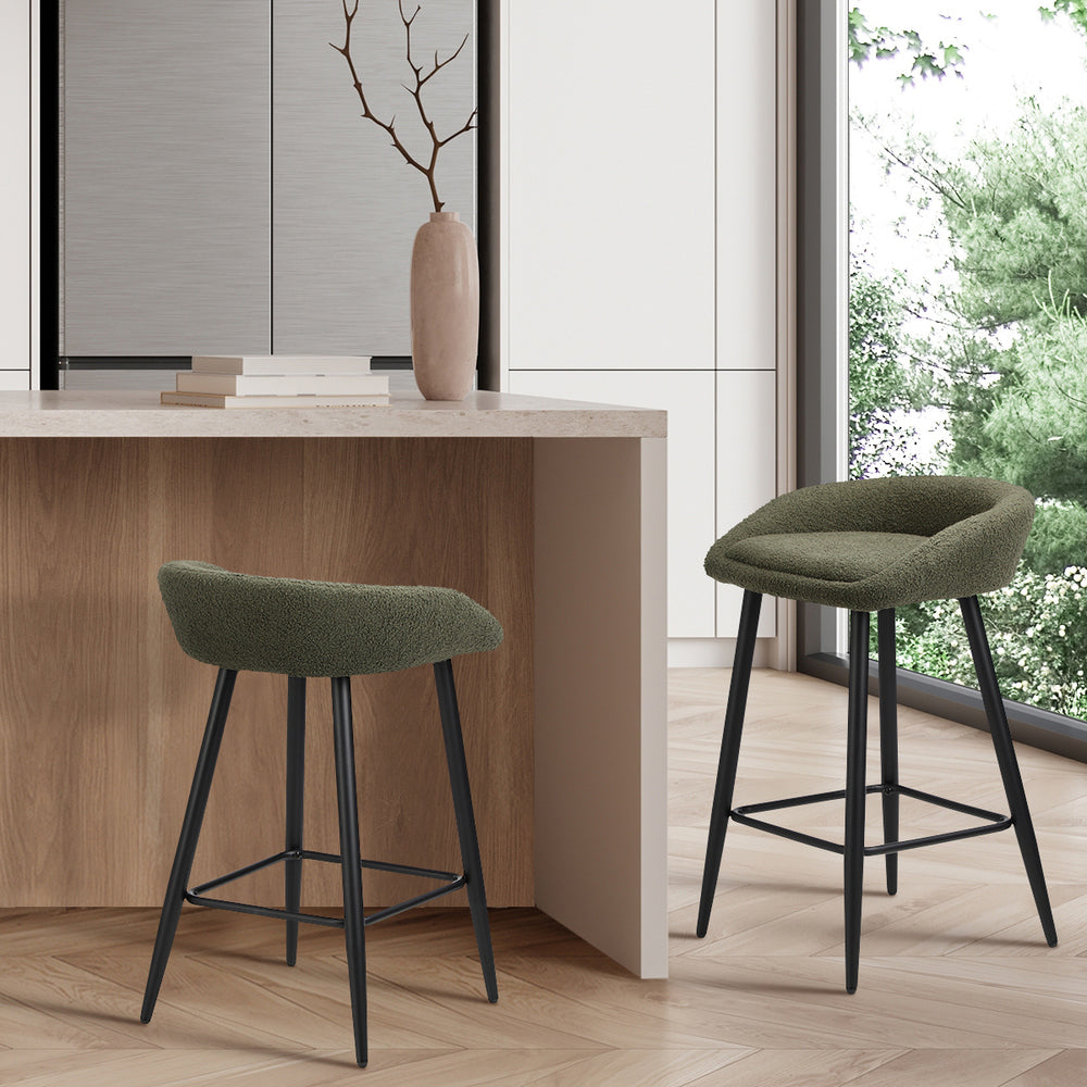 2PCS & 4PCS Bar Stools Boucle Fabric Green and Black