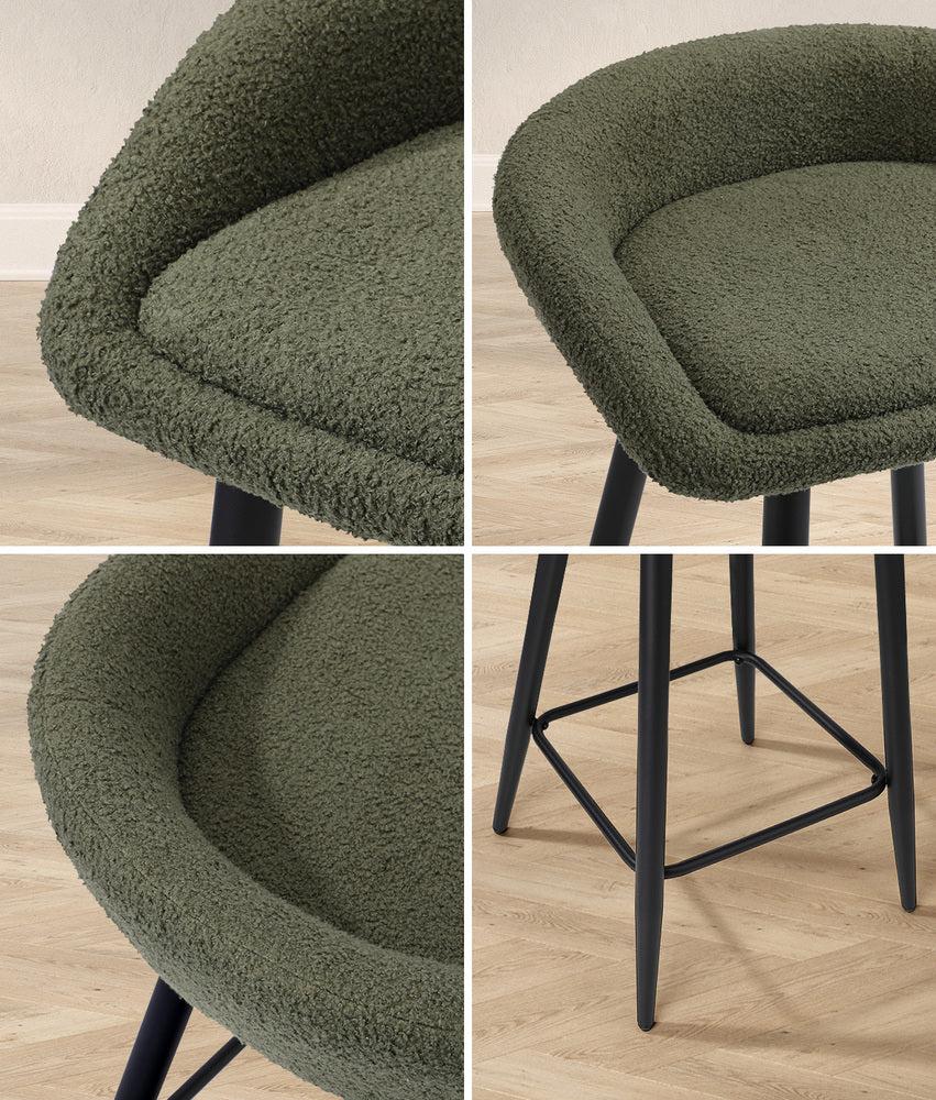 2PCS & 4PCS Bar Stools Boucle Fabric Green and Black