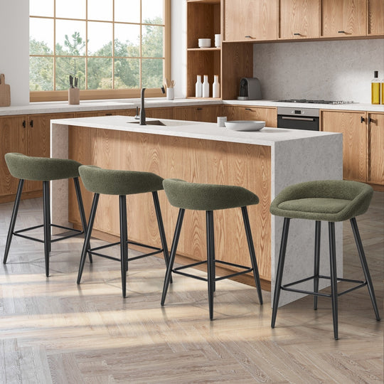 2PCS & 4PCS Bar Stools Boucle Fabric Green and Black