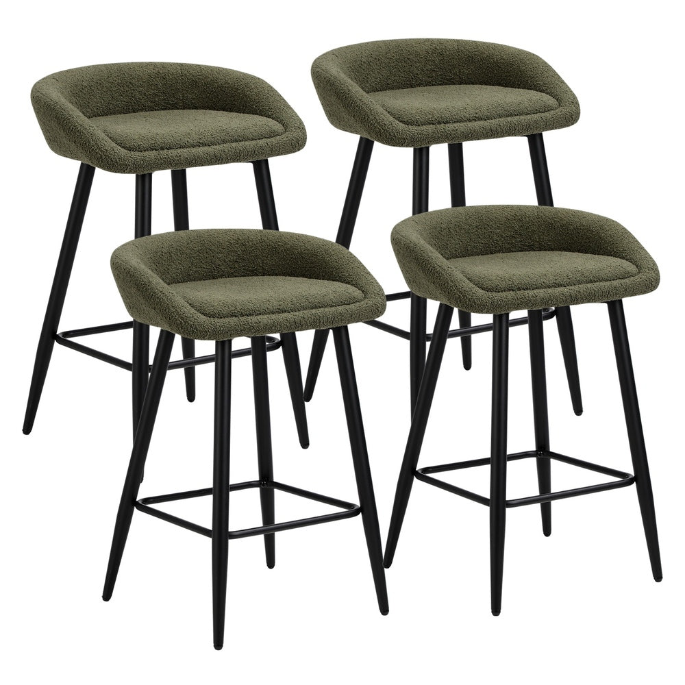 2PCS & 4PCS Bar Stools Boucle Fabric Green and Black