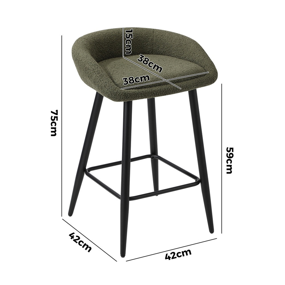 2PCS & 4PCS Bar Stools Boucle Fabric Green and Black