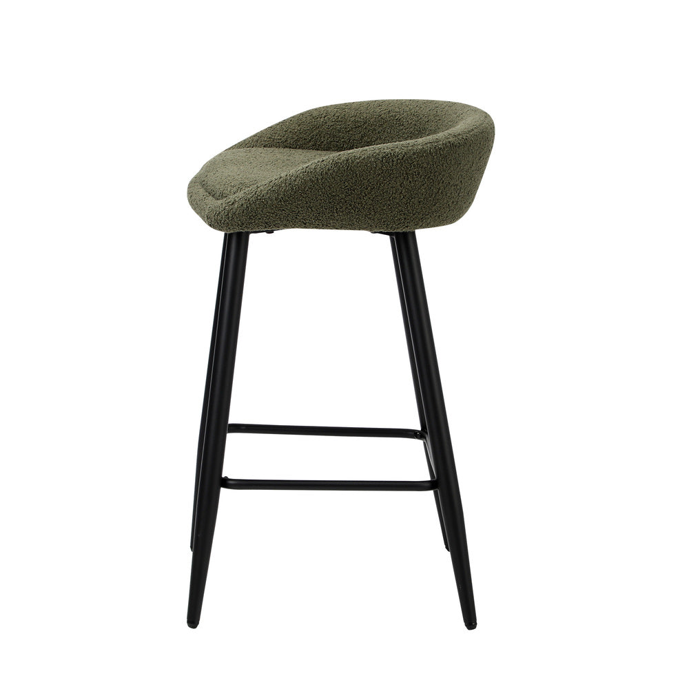 2PCS & 4PCS Bar Stools Boucle Fabric Green and Black