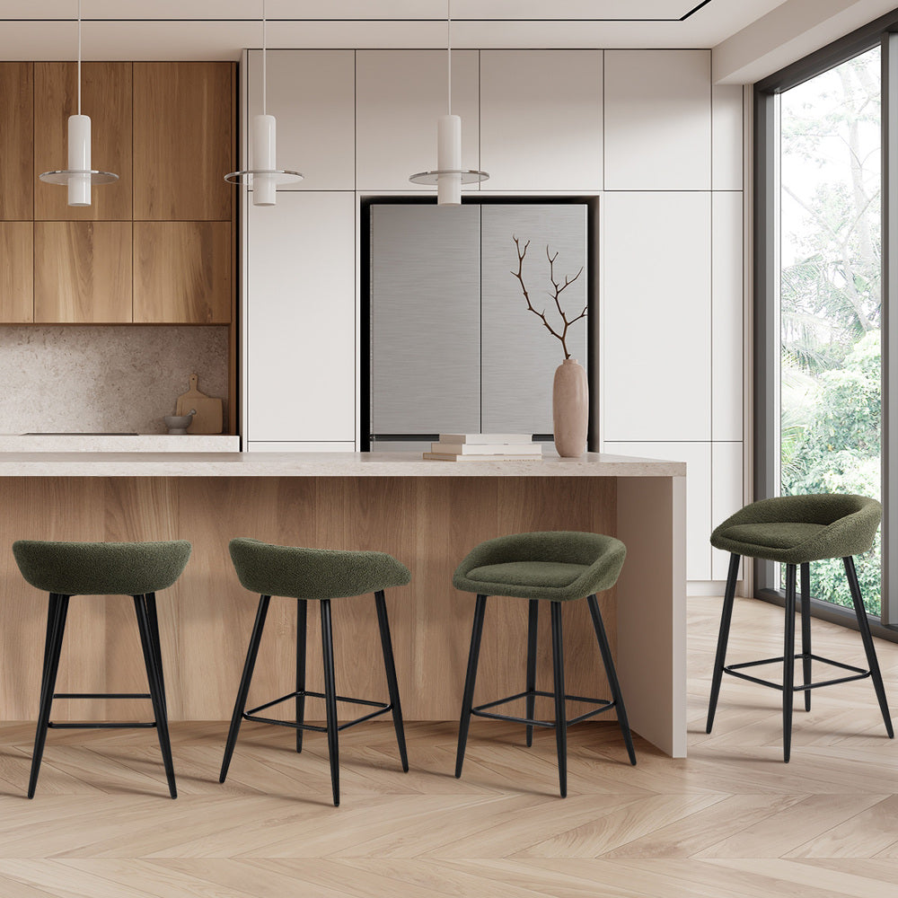 2PCS & 4PCS Bar Stools Boucle Fabric Green and Black