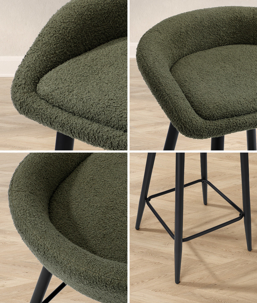 2PCS & 4PCS Bar Stools Boucle Fabric Green and Black