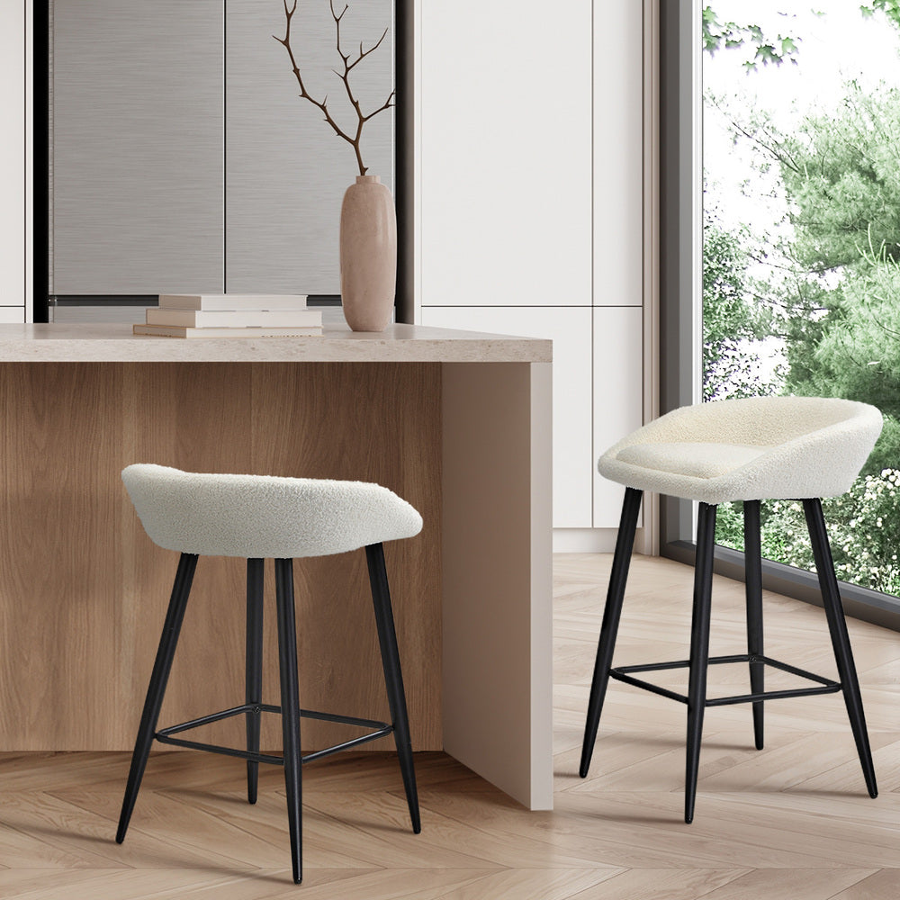 2PCS & 4PCS Bar Stools Boucle Fabric Green and Black