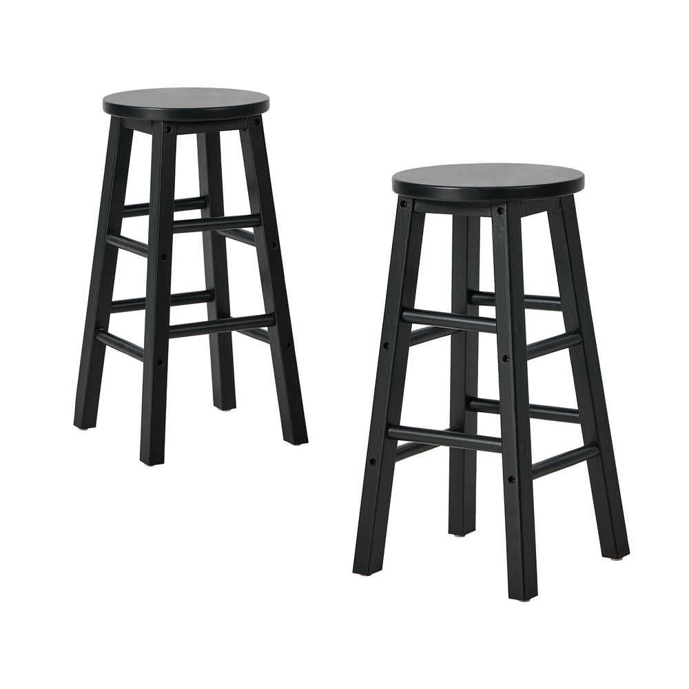 Round Bar Stools Set 2 Rubber Wood Black | Simpledeals