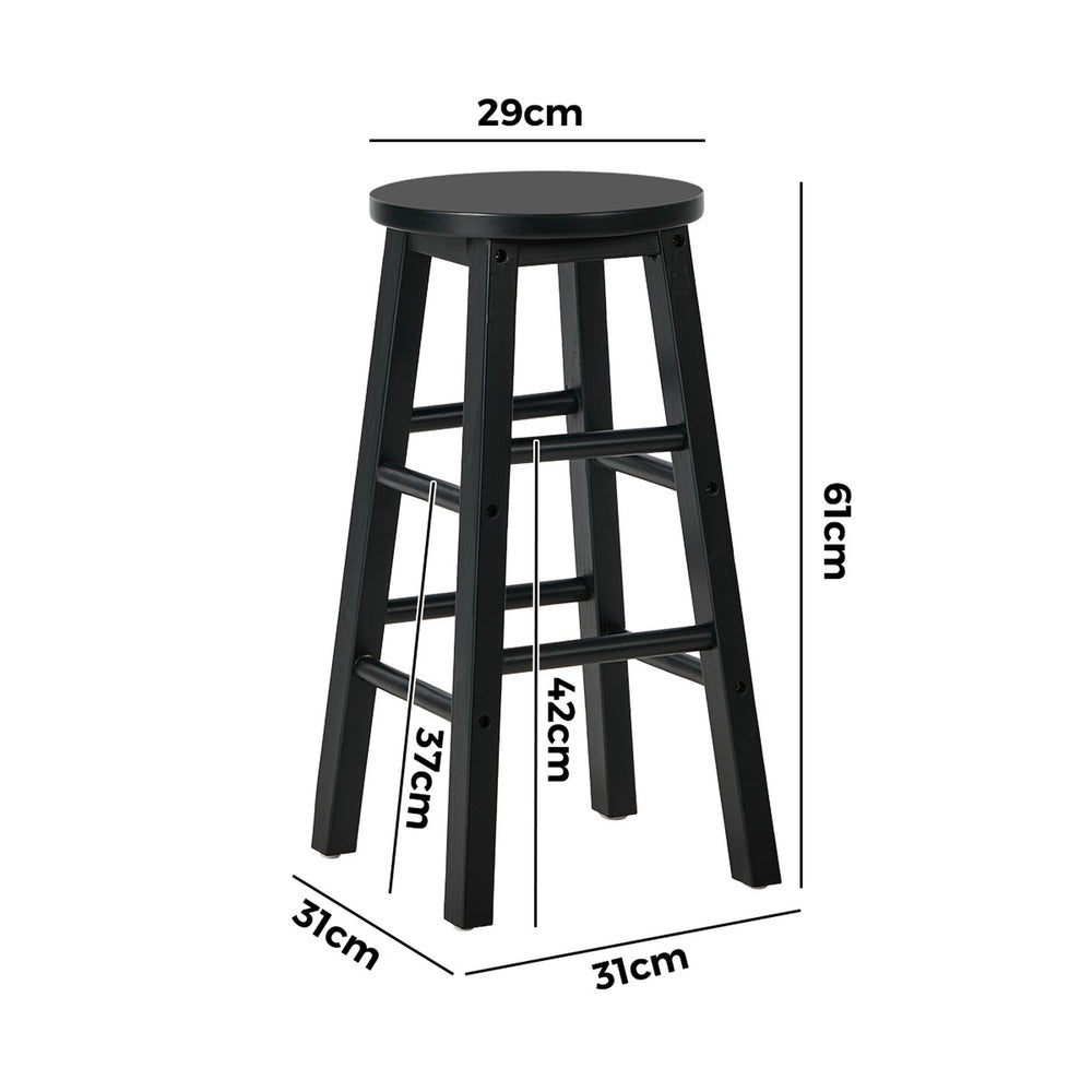 Round Bar Stools Set 2 Rubber Wood Black | Simpledeals