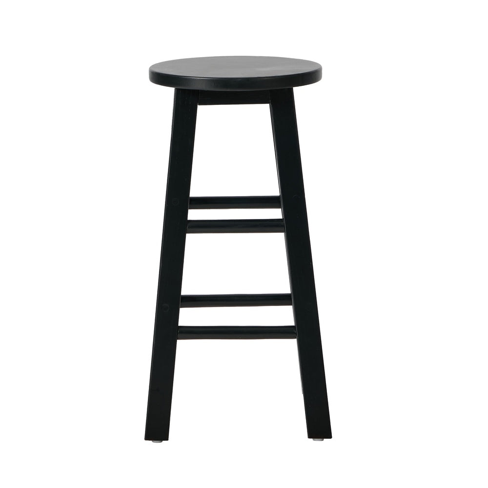 Round Bar Stools Set 2 Rubber Wood Black | Simpledeals